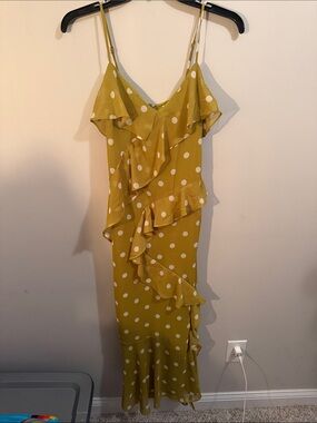 Citrine Polka Dot Ruffle Slip Dress